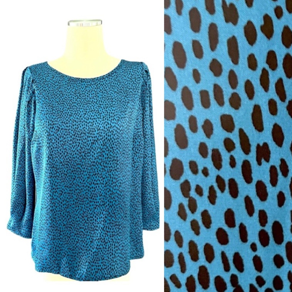 NWT Banana Republic Blue/Black Animal Print 3/4 Sleeve Blouse S